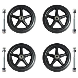 FISDEN 4 Pack Replacement Wheelchair Wheels, 6 Inch Solid Wheelchair Front Wheel Walker Caster Wheel Hub for Wheelchairs, Rollators, Walkers
