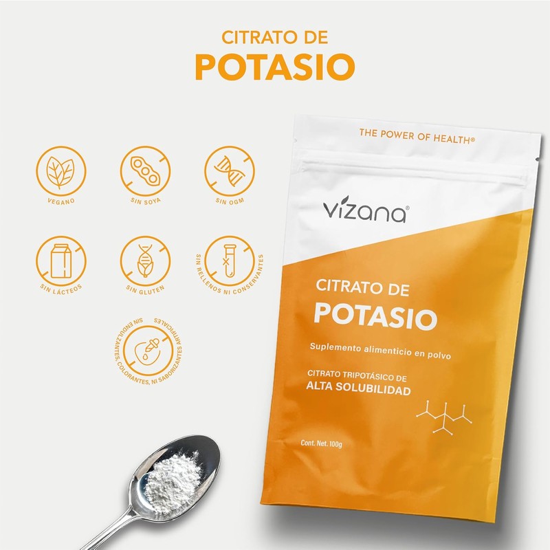 VIZANA NUTRITION Citratos de Magnesio y Potasio en Polvo 200g,
