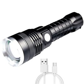 LED Torch, Tactical USB Rechargeable XHP70 LED Flashlight 12000 Lumens XHP70 Handheld Flashlight Zoomable Waterproof Torch Lamp for Hiking Fishing Camping