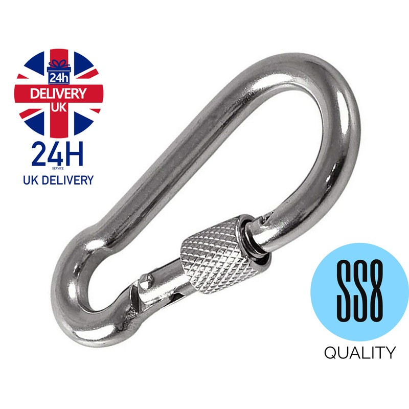SS8® Carabiner 6x60mm (2 pcs) Locking Clip Hook Steel Heavy