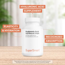 Supersmart Hyaluronic Acid Supplement 300mg per Day (Sodium Hyaluronate) - High Molecular Weight 1.2 Million Daltons | Non-GMO & Gluten Free - 60 Vegetarian Capsules