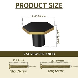 MODMONE 1.18" Cabinet Knobs Solid Brass Dresser Knobs Black Gold Cabinet Knobs Hexagonal Brushed Black Gold Dresser Knobs for Cabinets, Drawers, Lockers, Shoe Cabinets, Closet 4PACK