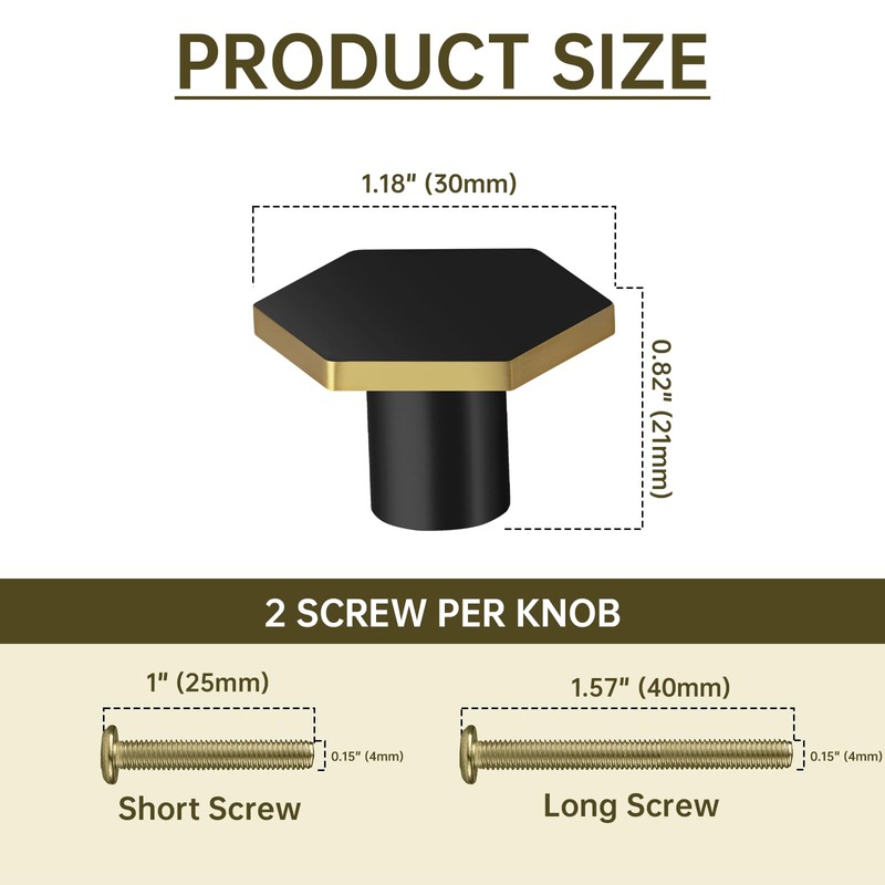 MODMONE 1.18" Cabinet Knobs Solid Brass Dresser Knobs Black Gold