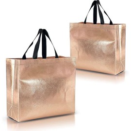 Luxury Mix Color Reusable Gift Bags Medium Size - Mix Color Set with 4 Rose Gold, 4 Silver, 4 Gold Gift Bags in Bulk - Birthday Gift Bags With Handles, Goodie Bags, Party Favor Bags - 8X4X10 - Color: Rose Gold - Large Size