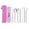 9 Piece Portable Stainless Steel Cutlery Set (Pink)