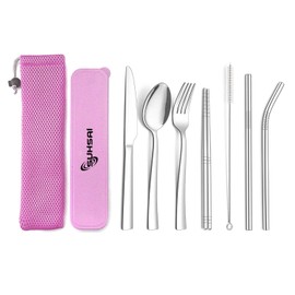 9 Piece Portable Stainless Steel Cutlery Set (Pink)