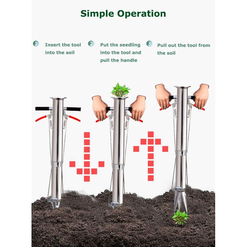 PreAsion Seedling Transplanting Bulb Planter Tool Long Handle, Vegetable Young