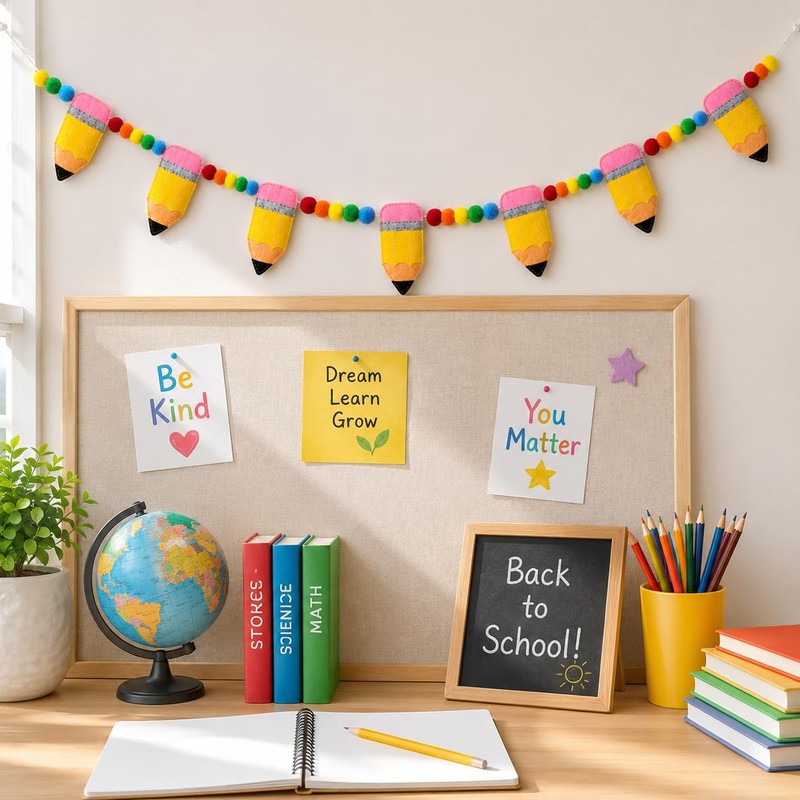 Back to School Classroom Garland Felt Pencil Pom Pom Hanging