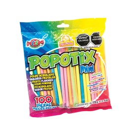 Popotix Mini con 100 piezas, Polvo Acidulado Sabores Frutales, Las Delicias.