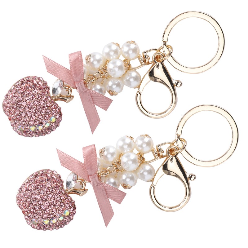 2Pcs Keychain Pendant Pearl DiamondStudded Fruit Shape Key Ring Girl