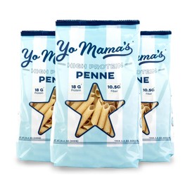 Yo Mama's Foods High Protein High Fiber Penne Pasta | (3) 10.6 Ounce Bags. | Plant Based, Low Glycemic, and Gluten Free with Clean Ingredients
