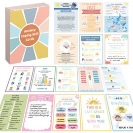Affrolling 72 Pcs Anxiety Coping Skill Cards 4.7 x 3.7 Inches Social Anxiety Relief & Self Care Flashcard with Color Packaging Box Coping Strategy Therapy Cards for Family University and Office