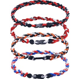 SHEHARUHI 4 PCS Baseball Necklaces Three Braided Rope Tornado Necklaces Baseball Rope Necklaces Sports Titanium Necklace for Men Softball Player Fans Sports Team(Stylish Style)