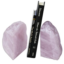 AMOYSTONE 1Pair Natural Crystals Stone Heavy Duty Bookends for Home Kitchen, Decorative Bookcase Rose Quartz 4-6 Lbs