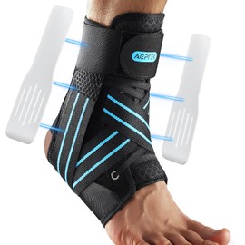 AGPTEK Ankle Brace for Women Men, Adjustable Lace-Up Ankle Support with Removable Splints for Sprained Ankle, Injury Recovery, Ankle Stabilizer Wrap for Basketball Volleyball Sports, Blue, S