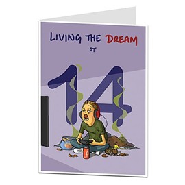 Funny 14th Birthday Card For Boys Living The Dream