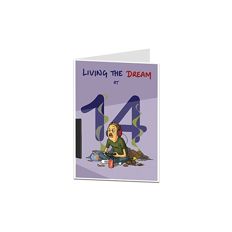 Funny 14th Birthday Card For Boys Living The Dream