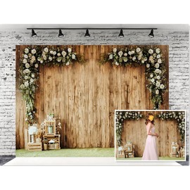 WaW 2.7 x 1.8 m Photo Backdrop, Beige Wooden Wall, Flower, Photo Box Background, Fabric, Wedding, Birthday, Advertising, Video Decoration, Photo Shooting, Portrait Background, Pets, Children
