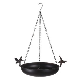 CaliDecor Hanging Bird Bath Feeder for Outdoor, 23" H Metal Birdbath with Cast Iron Bird Decor, Vintage Tray for Garden Yard Patio, Brown