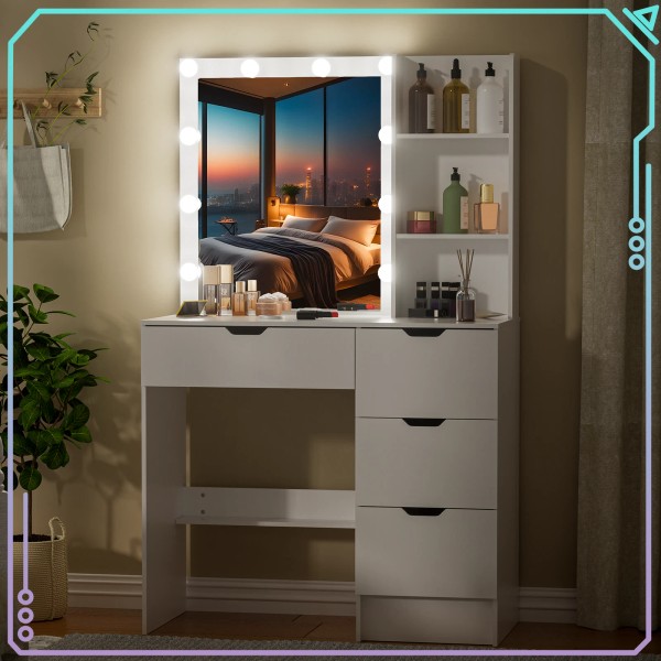 Yamissi Vanity Makeup Dressing Table with LED Lighted Mirror and