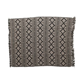 Bloomingville Black & Beige Woven Cotton Blend Blanket with Fringe Throw, One Size fits All, Black
