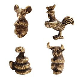 SHIDXIB 4Pcs Chinese Zodiac Incense Holder Mini Cow, Chicken, Snake and Mouse Animals Stick Alloy Incense Base Home Decoration Accessories Metal Crafts