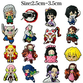 PQKL-party Tanjiro Nezuko 16pcs Demon-Slayer Shoe Charms Demon-Slayer Anime Pin Children's Shoe Pin Charms for Shoe Accessories Shoe Charm for Children and Adults DIY Accessories