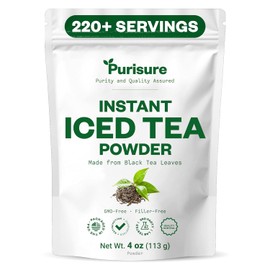 Purisure Unsweetened Instant Black Iced Tea Powder – Made from Real Tea Leaves, No Lemon Flavor, Sugarless, Zero- Calories, Dissolves in Cold Water, Makes Up to 220 plus Servings, 4 oz