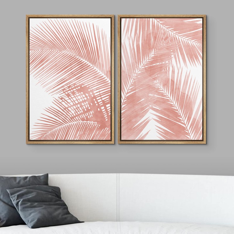 SIGNWIN Framed Canvas Print Wall Art Set Tropical Red Pastel