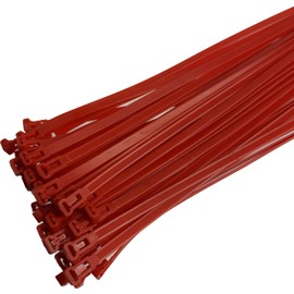 Plastic Releasable Cable Ties Premium Heavy Duty Large Reusable Zip Ties, 50-Pack (7.2mmx300mm, Red)