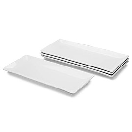 Miicol 14" Large Rectangle Serving Platters Set of 4, White Ceramic Restaurant Serving Plates for Party Lunch, Meat, Dessert, Appetizer, Sushi. Dishwasher, Microwave & Oven Safe, Stackable