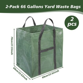 2 Pcs 66 Gallons Reusable Yard Waste Bags, Upgrade Heavy Duty Foldable Garden Leaf Bag, Self-Standing Lawn Bags with Reinforced Handles, Keep Upright (23.6" L × 23.6" W × 27.5" H)