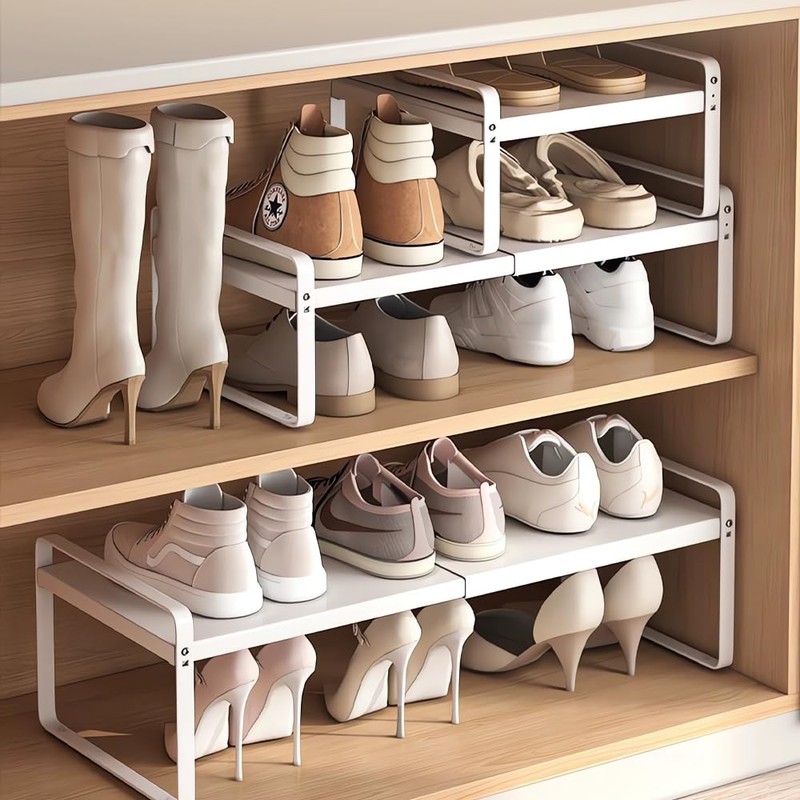 Yagizaai Expandable 1-Tier Metal Shoe Rack (H:10"), Adjustable Width 14.9"-23.6",