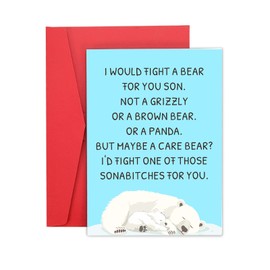 Funny Christmas Card Gifts for Son Birthday Card for Son from Parents, Stocking Stuffer Hilarious Birthday Card for Son, Adult Son Birthday Card from Mom Dad, I Would Fight A Bear For You Son Card