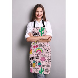 Wasach Cute Flamingo and Unicorn Apron,Unisex Kitchen Bib with Adjustable Neck for Cooking Gardening,Adult Size