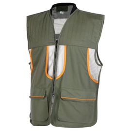 AUSCAMOTEK Upland Field Vest for Deer Bird Hunting with Green Camouflage, Adjustable, Multiple Pockets, and Recoil Pad XL/XXL