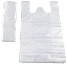 Fimdeme Plastic Bags Transparent Grocery Bags Plastic Shopping Bags with Handles T Shirt Bags for Small Business Store Retail Restaurant Standard Supermarket Size (20" x 12.5" 100 PCS)