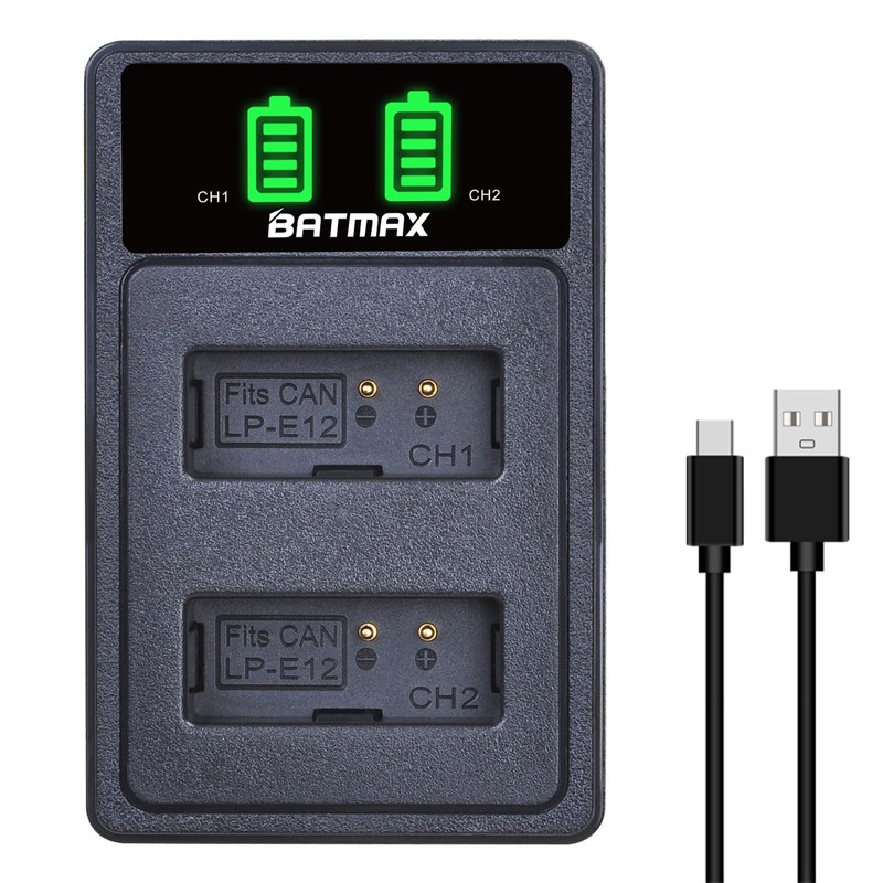 Batmax 2Pcs LP-E12 Battery + USB LCD Dual Charger with