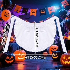 hoyuwak Women's Vintage Half Apron with Pockets - White Apron for Waitress, Maid, Cooking, Baking & Serving - Adjustable Ties, Ruffled Design, Machine Washable