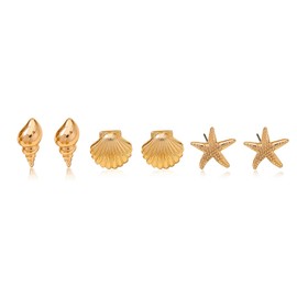 Gold Shell Earrings for Women Small Seashell Stud Earrings Summer Beach Jewelry for Women Hawaiian Earring Shell Jewelry (Gold)