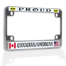 Fastasticdeals Metal Insert Bike License Plate Frame Proud Canadian American Weatherproof Motorcycle Accessories Chrome 4 Holes Solid Insert