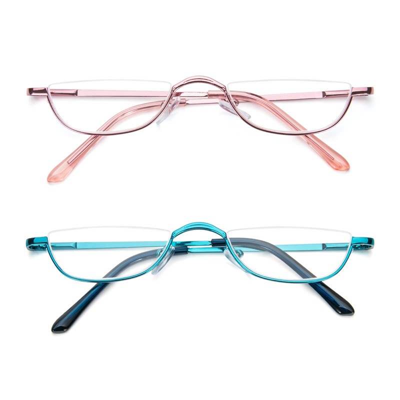 Half Reading Glasses - 2 Pairs Half Rim Metal Frame