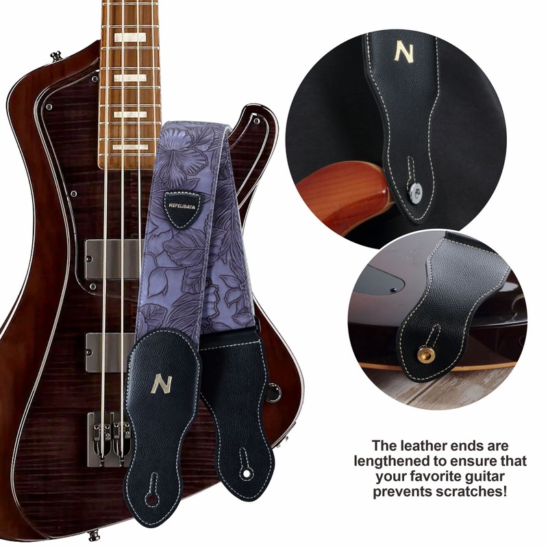 Nefelibata Guitar Strap with Pick Pocket,2.3 inch Porter Style Leather