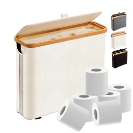 Meetue Toilet Paper Roll Storage, Bathroom Slim Toilet Paper Storage with Lid for 12 Rolls, Ultimate Bathroom Organizer with Anti-Slip Base, Beige 30L