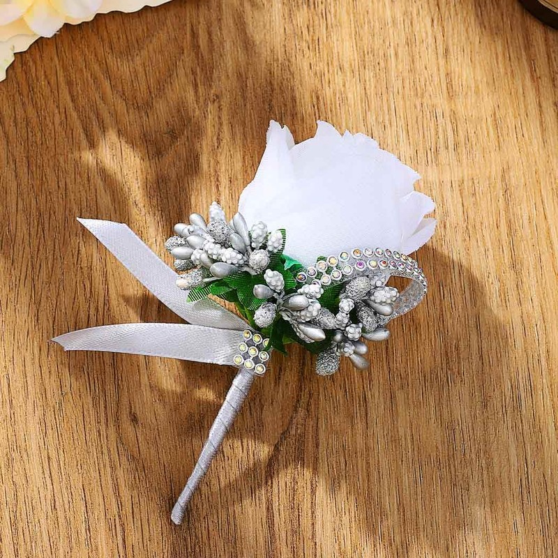 Latious Rose Wedding Boutonniere White Groom Flower Buttonholes for Men