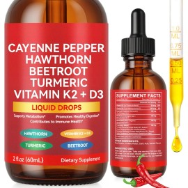 Cayenne Pepper Hawthorn Beet Root Turmeric Vitamin K2+D3 Liquid Drops 60ML
