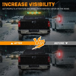 XRIDONSEN 28.4" 80 LED Roof Top Strobe Lights Amber Green Emergency Lights Warning Flashing Safety Beacon Double Side Traffic Advisor Lights Magnetic Base for Plow Trucks Construction Vehicles Pickup