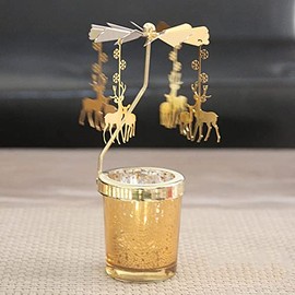 Portavelas, candelabro giratorio, portavelas de cristal dorado Starlight, restaurante, boda, Navidad, día de San Valentín, Acción de Gracias, boda, aniversario, fiesta de cumpleaños, decoración de mesa (Papá Noel)