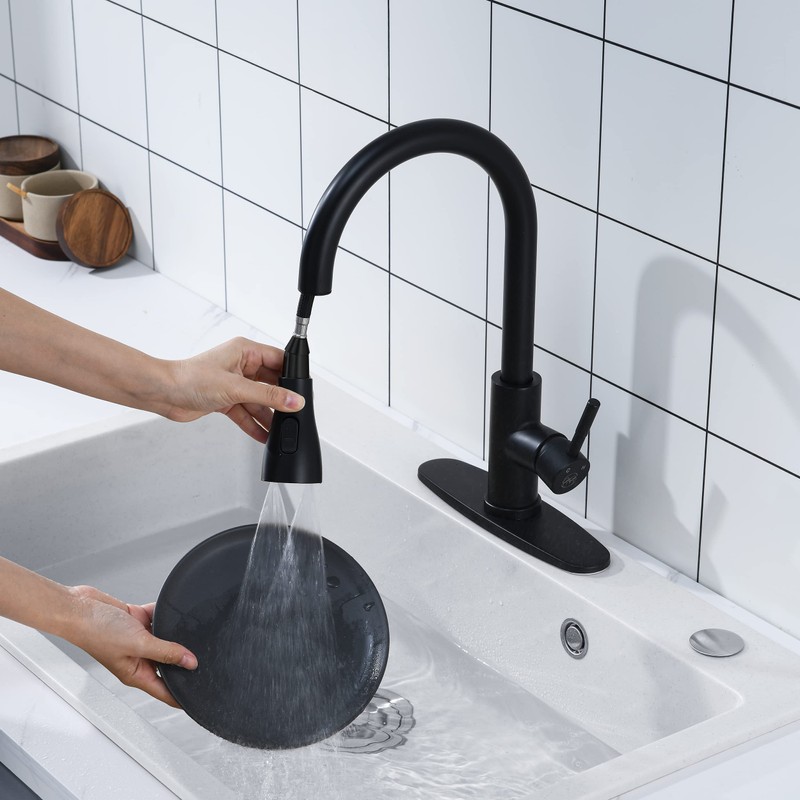 Matte Black Kitchen Faucet with Pull Down Sprayer - High