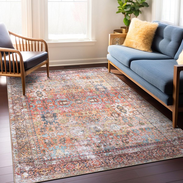 Rugshop Rugs Transitional Distressed Machine Washable Non Slip Rugs for